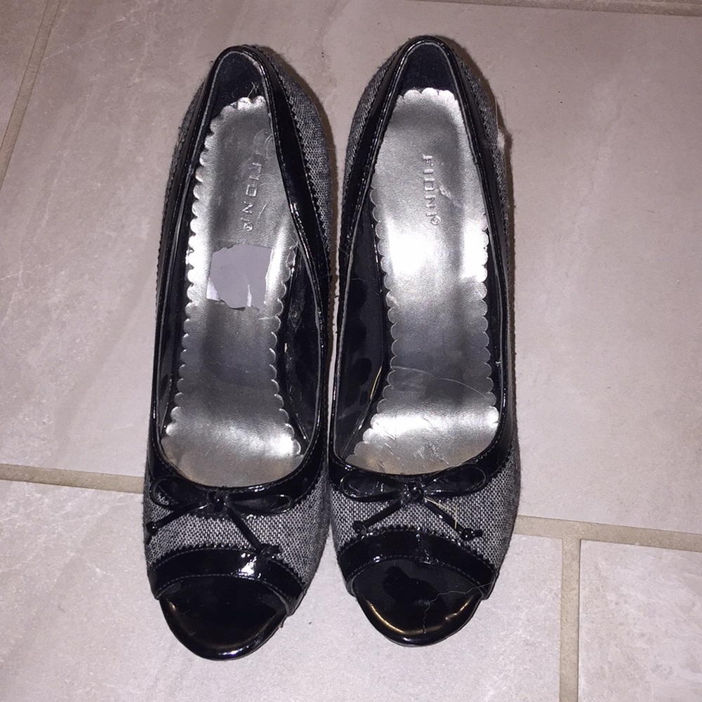 Fioni black and white tweed peep toe stiletto